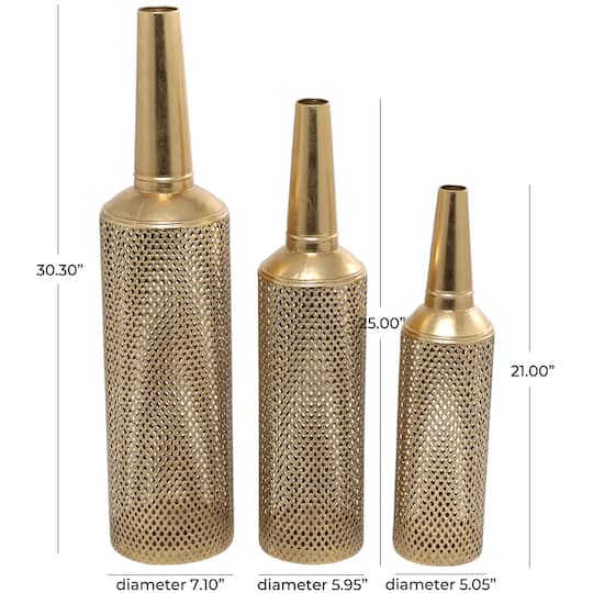Gold Metal Diamond Patterned Vase with Open Frame Design Set